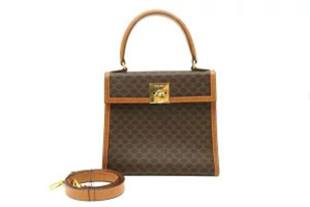 Celine Shoulder Handbag Macadam Triomphe Leather Brown